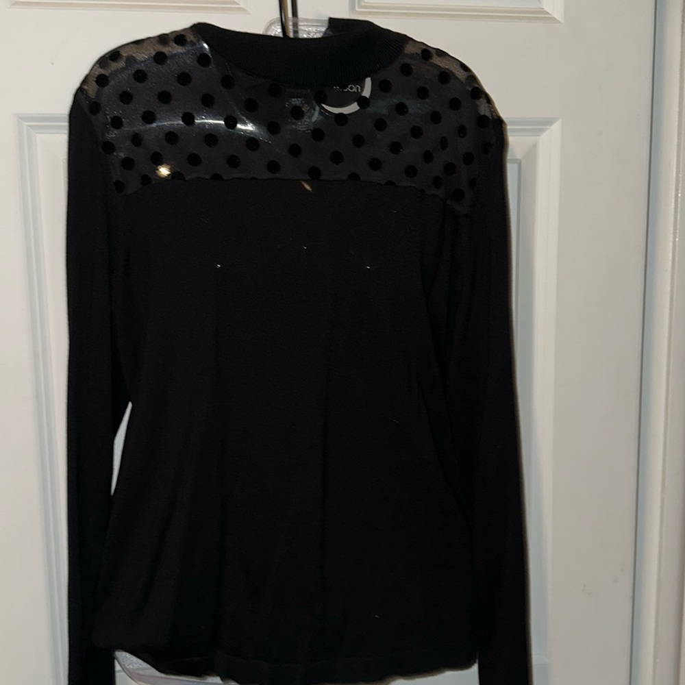 Sweater with mock turtleneck and sheer yoke